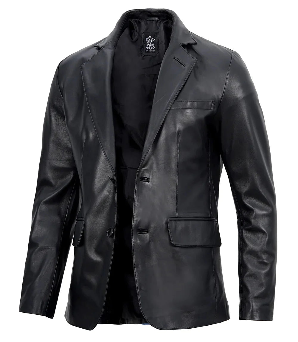 Mens Real Lambskin Black Leather Blazer - Vox Leather