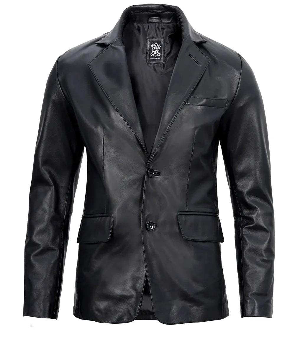 Mens Real Lambskin Black Leather Blazer - Vox Leather