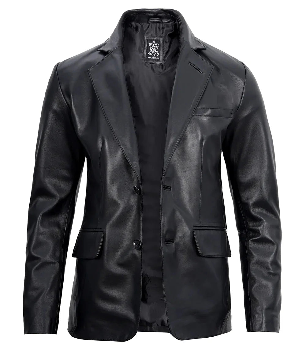 Mens Real Lambskin Black Leather Blazer - Vox Leather