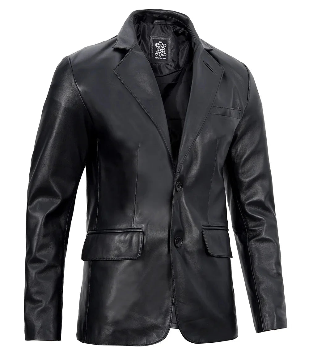 Mens Real Lambskin Black Leather Blazer - Vox Leather