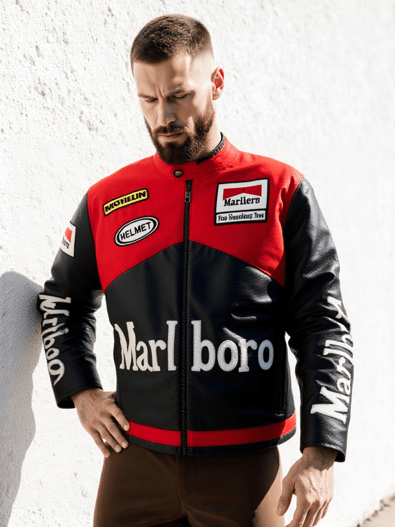 Men’s Red Marlboro Racing Jacket - Vox Leather