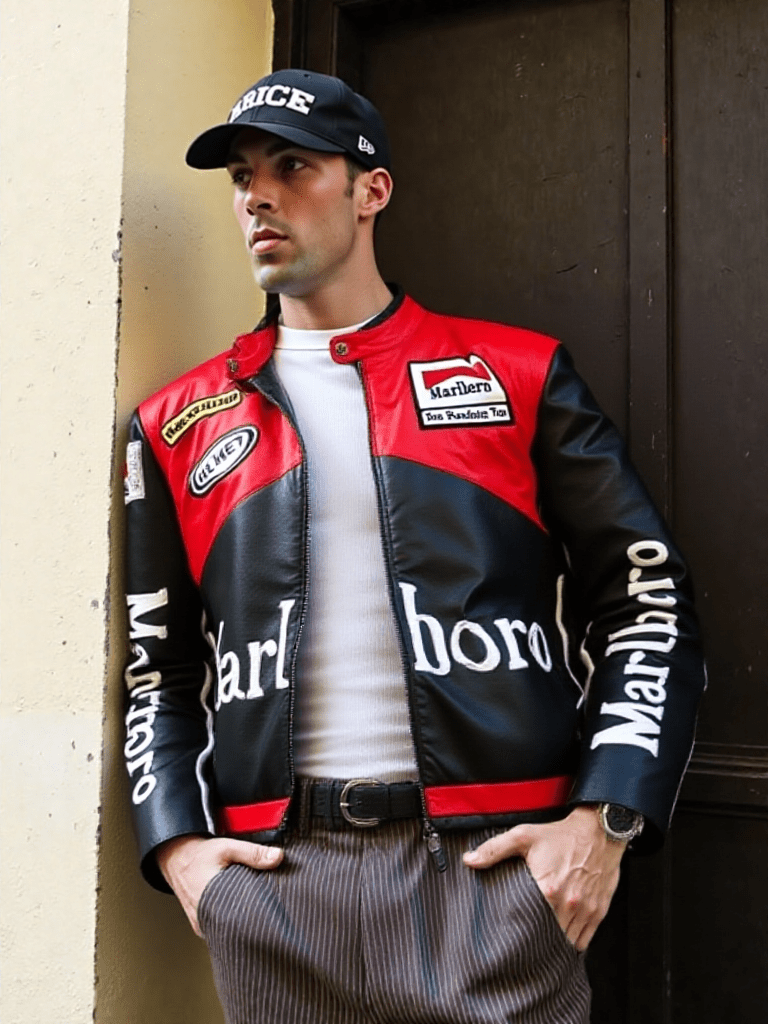Men’s Red Marlboro Racing Jacket - Vox Leather