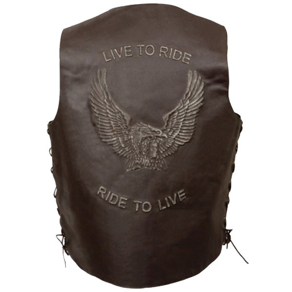 Men’s Ride To Live Embroidered Side Laces Retro Brown Vest - Vox Leather