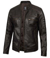 Men's Rub Off Dark Brown Cafe Racer Leather Jacket - Rare Leather