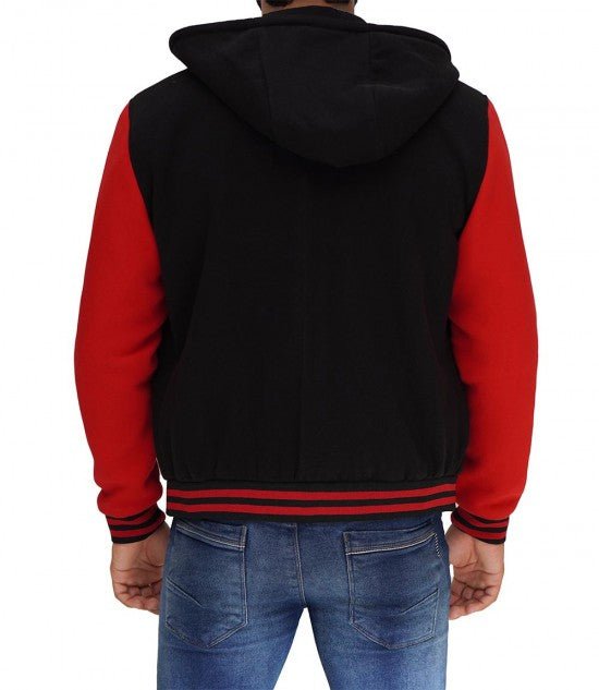 Men’s Salerno Red and Black Varsity Jacket with Hood - Vox Leather