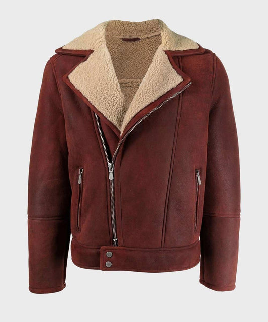 Men’s Shearling Burgundy Leather Jacket - Vox Leather