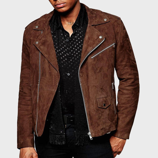 Men's Suede Asymmetric Biker Leather Jacket - Vox Leather