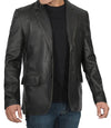 Men's Two Button Black Leather Blazer - Vox Leather