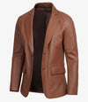 Men's Two Button Cognac Brown Leather Blazer - Vox Leather