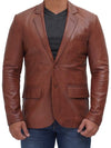 Mens Two Button Tan Brown Leather Blazer - Vox Leather