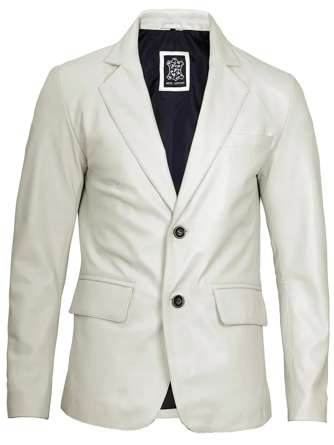 Mens Two Buttons Off White Leather Blazer - Rare Leather
