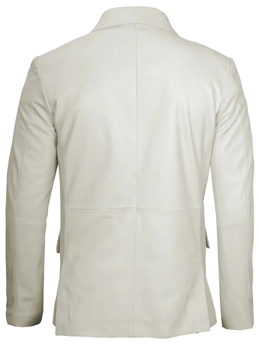 Mens Two Buttons Off White Leather Blazer - Rare Leather
