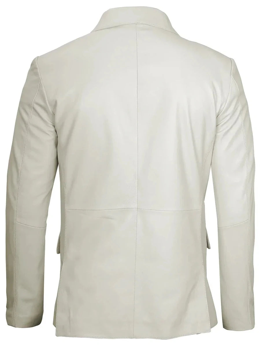 Mens Two Buttons Off White Leather Blazer - Vox Leather