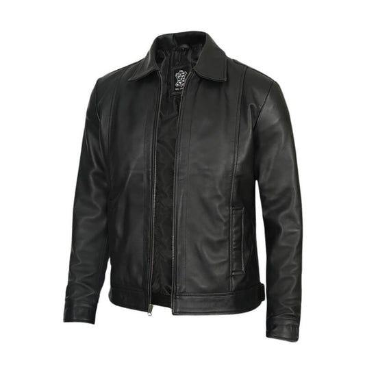 Men's Vintage Black Harrington Leather Jacket - Vox Leather