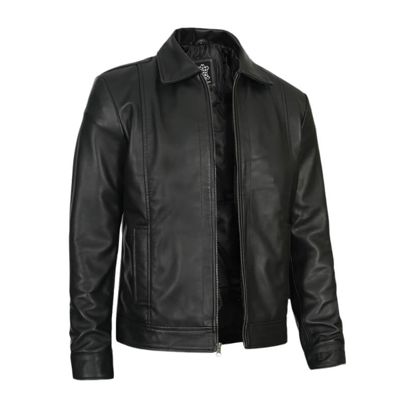 Men's Vintage Black Harrington Leather Jacket - Vox Leather