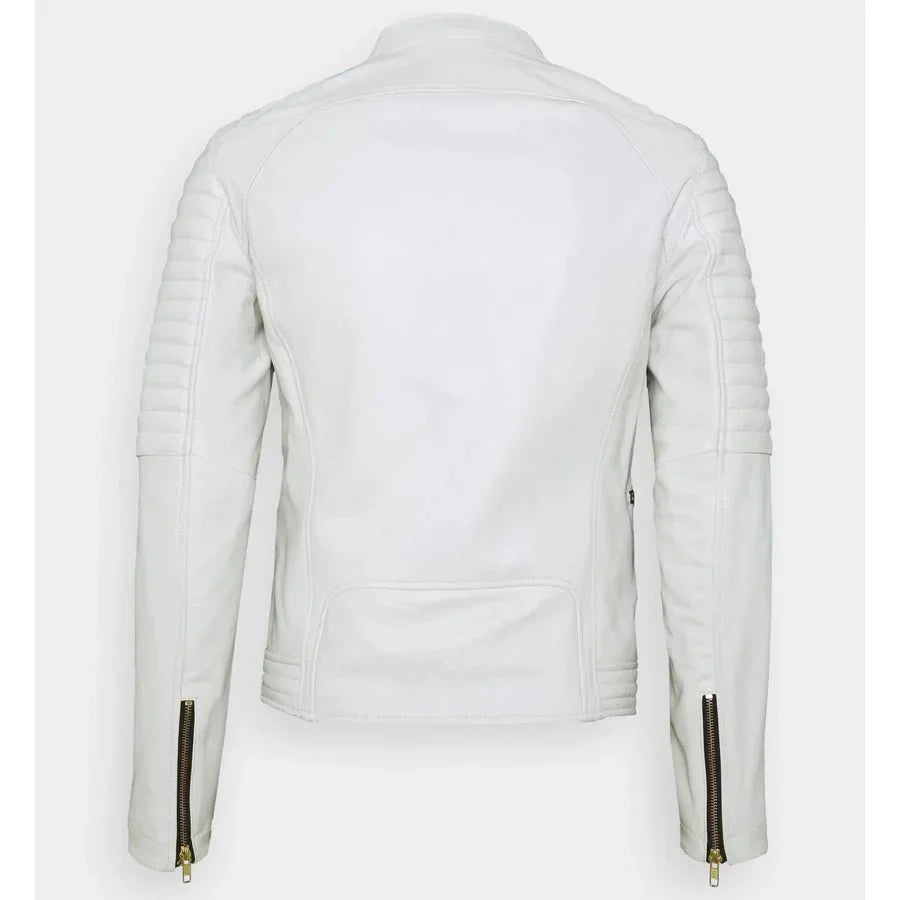 Men's White Leather Biker Jacket - Rare Leather