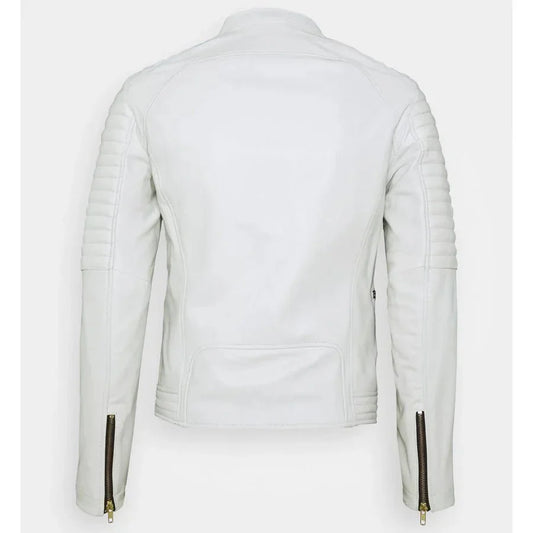 Men's White Leather Biker Jacket - Rare Leather