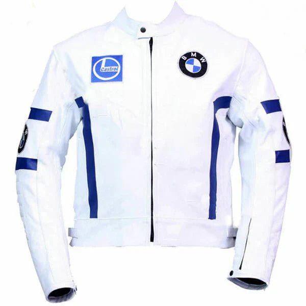 Men’s White Leather BMW Biker Jacket - Rare Leather