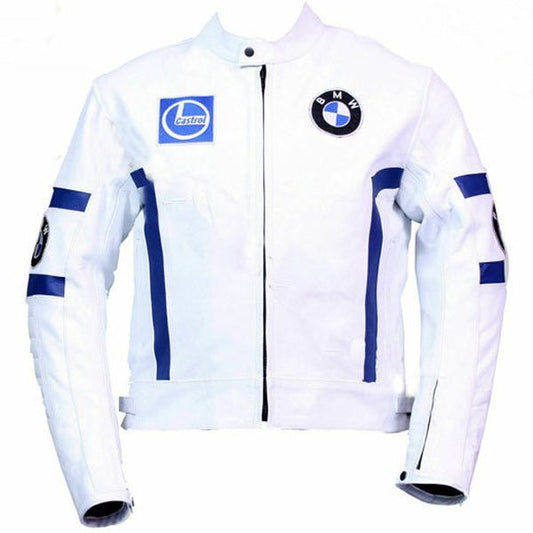 Men’s White Leather BMW Biker Jacket - Vox Leather