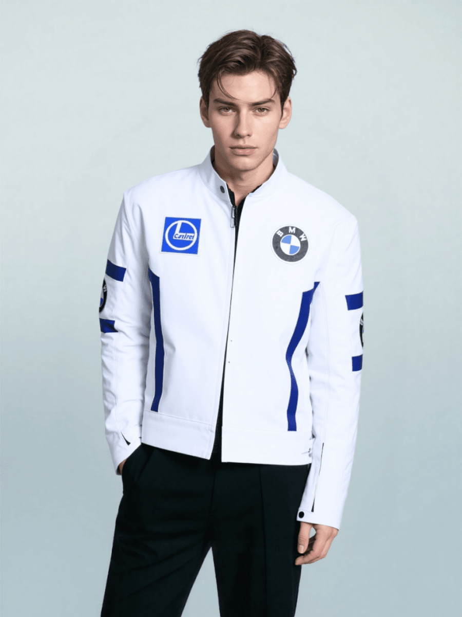 Men’s White Leather BMW Biker Jacket - Vox Leather