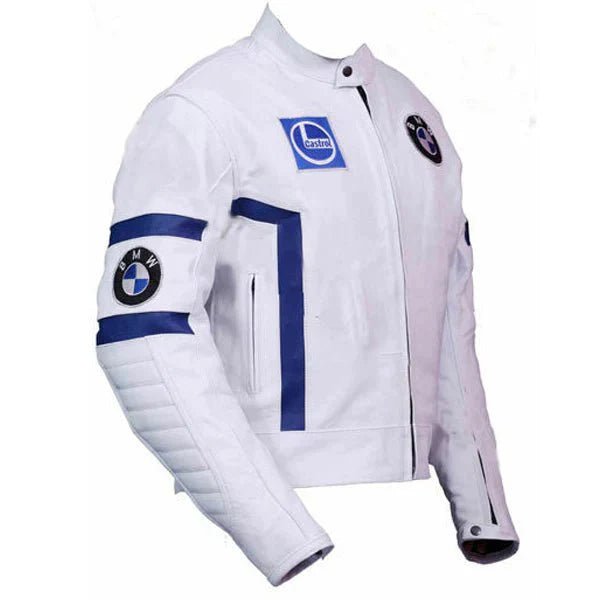 Men’s White Leather BMW Biker Jacket - Vox Leather