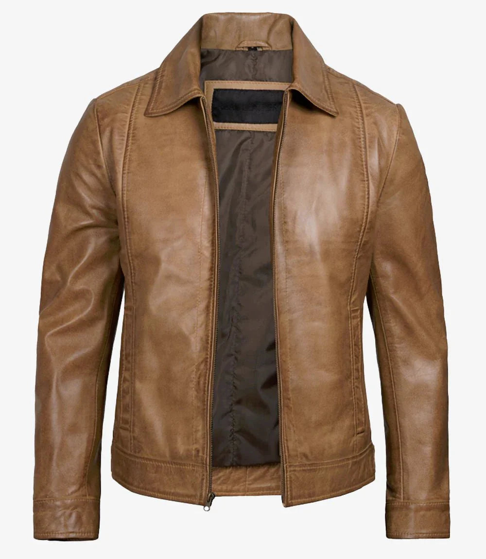 Men's Yellow Wax Vintage Leather Jacket - Rare Leather