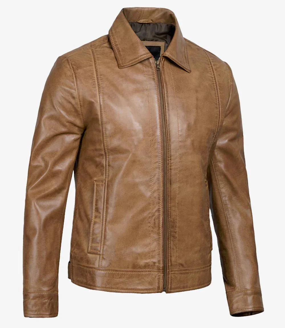 Men's Yellow Wax Vintage Leather Jacket - Rare Leather