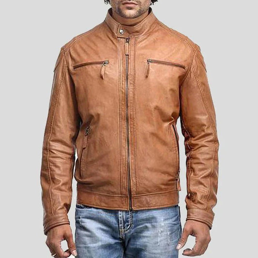 Mens Zipper Pockets Leather Motorcycle Jacket - Vox Leather