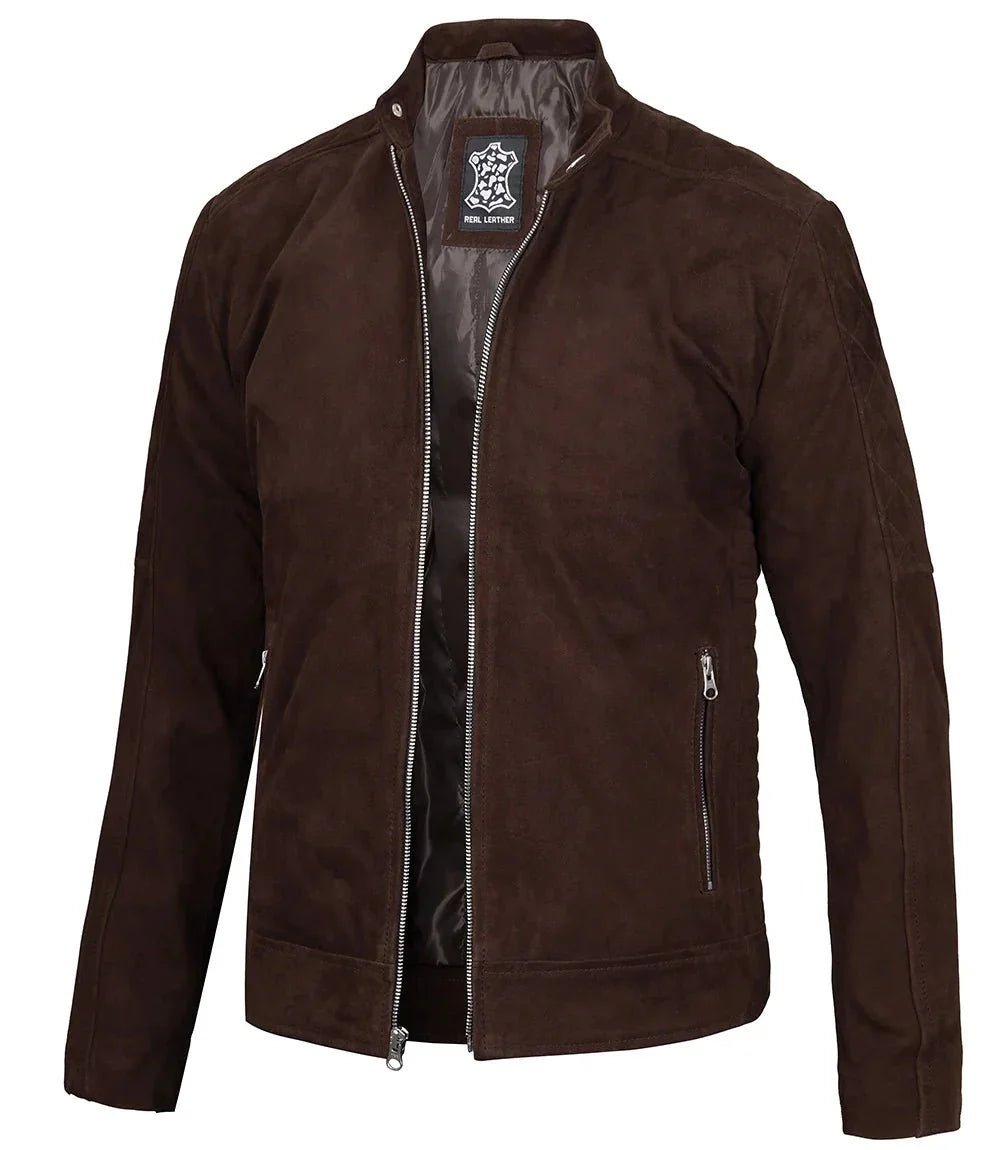 Miguel Men's Quilted Brown Suede Jacket - Vox Leather