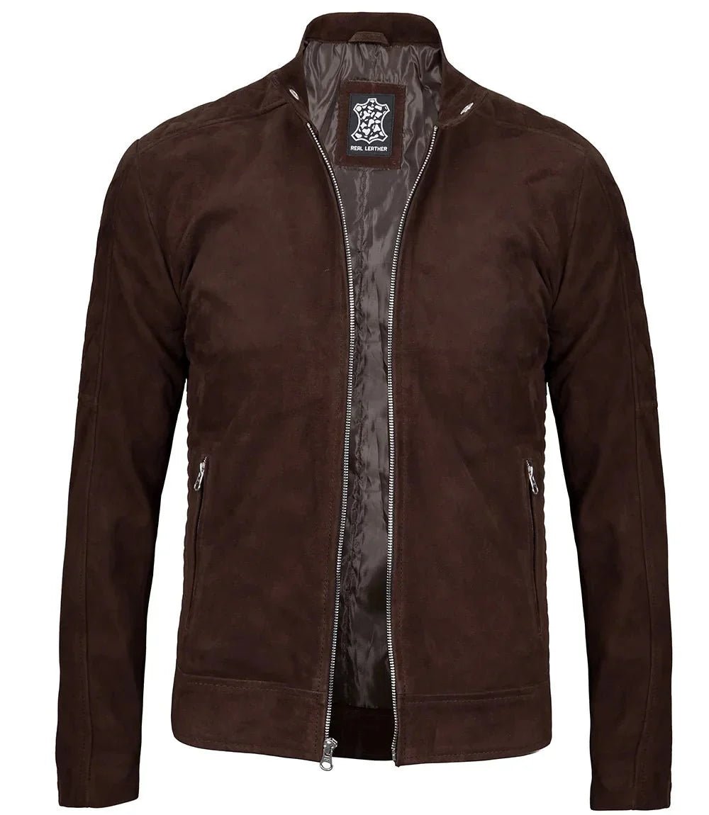 Miguel Men's Quilted Brown Suede Jacket - Vox Leather