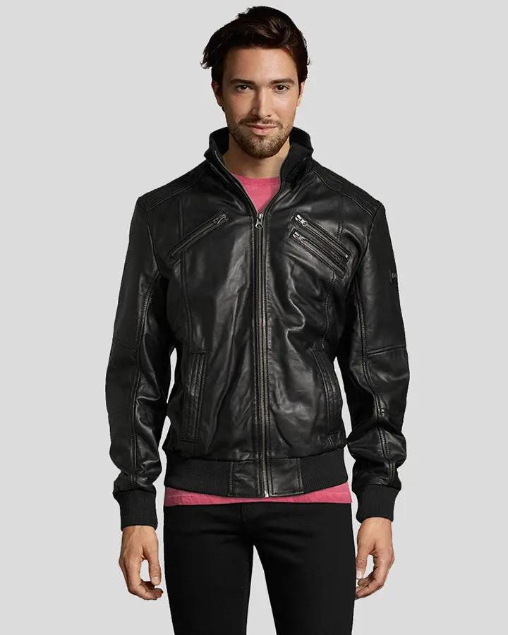 Mike Black Bomber Leather Jacket - Vox Leather