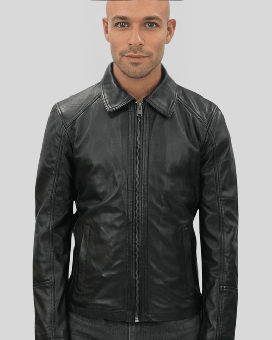 Miles Black Leather Racer Jacket - Vox Leather