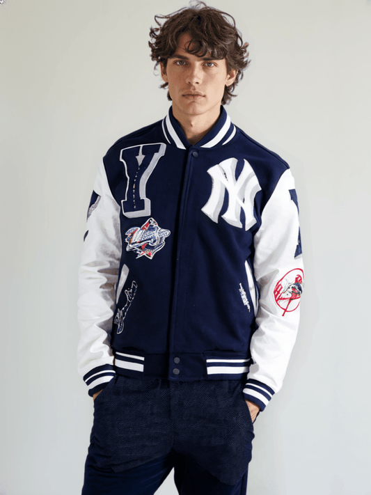 MLB New York Yankees Mashup Men's Rib Wool Varsity Jacket - Vox Leather