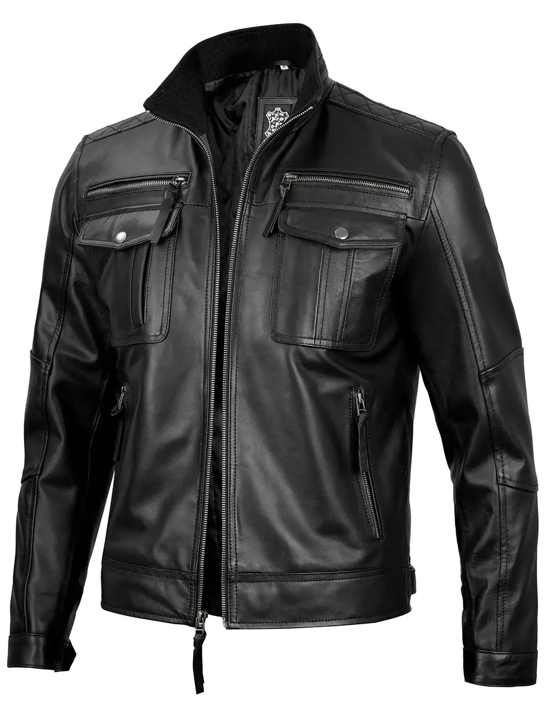 Moffit Mens Black Cafe Racer Real Leather Jacket - Rare Leather