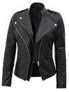 Monica Women's Black Asymmetrical Leather Jacket - Rare Leather