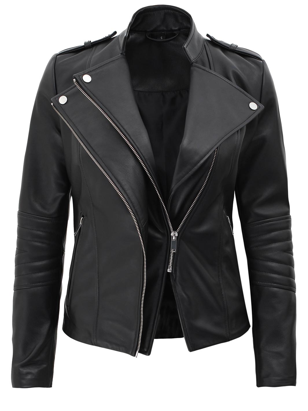 Monica Women's Black Asymmetrical Leather Jacket - Rare Leather