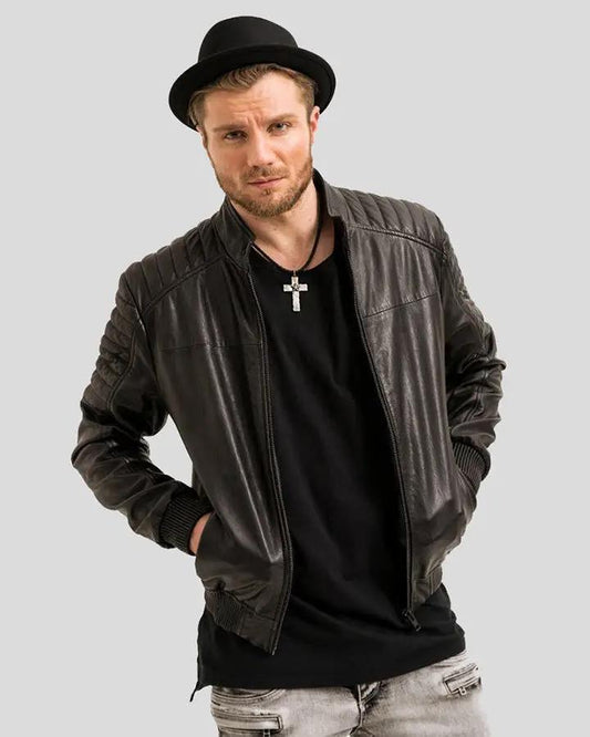 Mosh Black Bomber Leather Jacket - Vox Leather