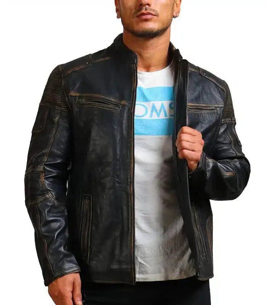 Moto Distressed Black Vintage Cowhide Leather Jacket - Vox Leather