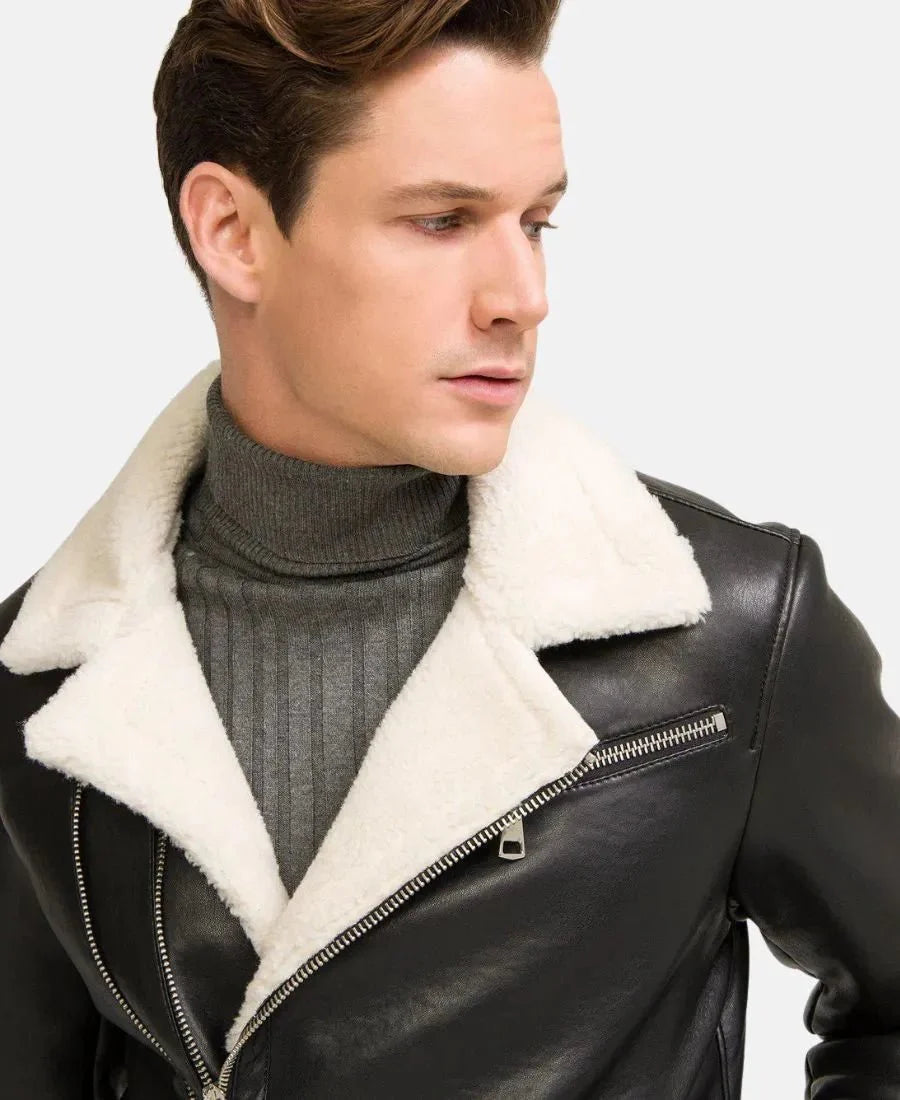 Moto Style Real Shearling Leather Jacket - Rare Leather
