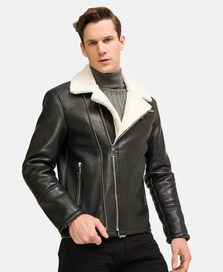 Moto Style Real Shearling Leather Jacket - Rare Leather