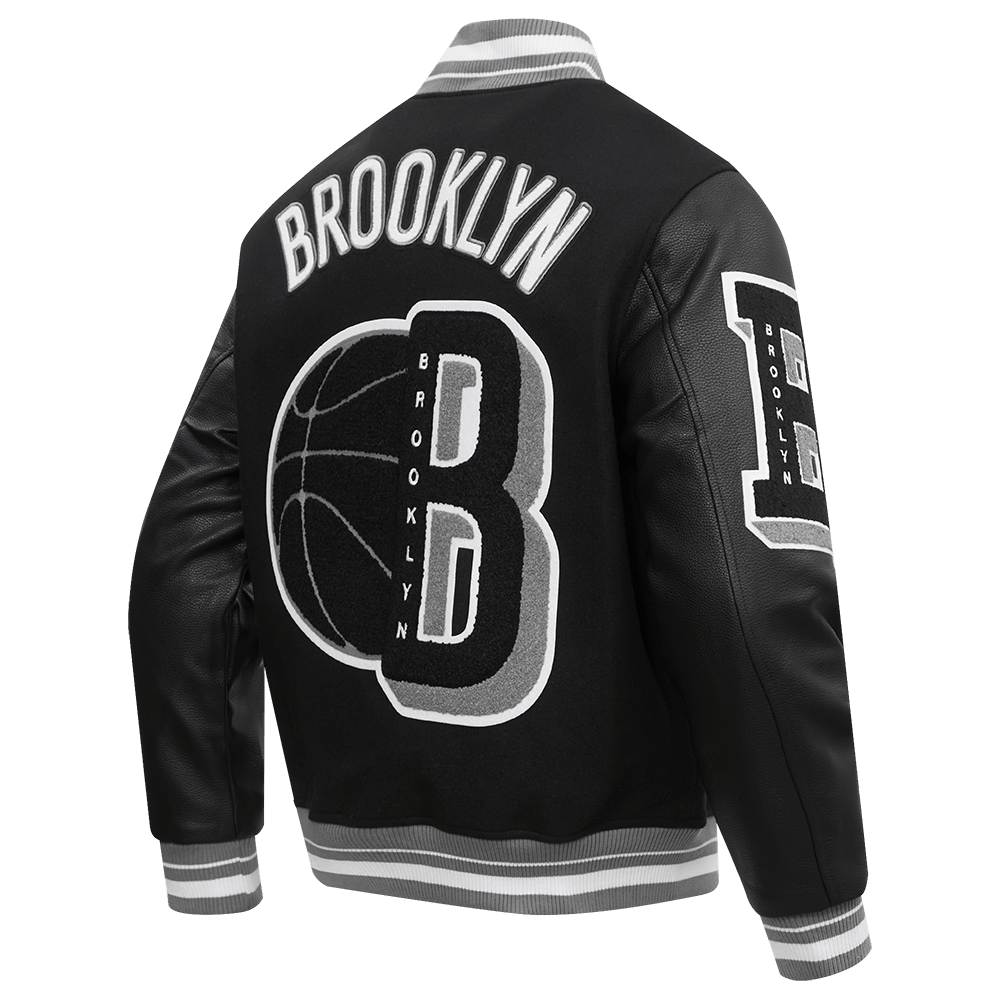 NBA BROOKLYN NETS MASHUP RIB WOOL VARSITY JACKET - Rare Leather