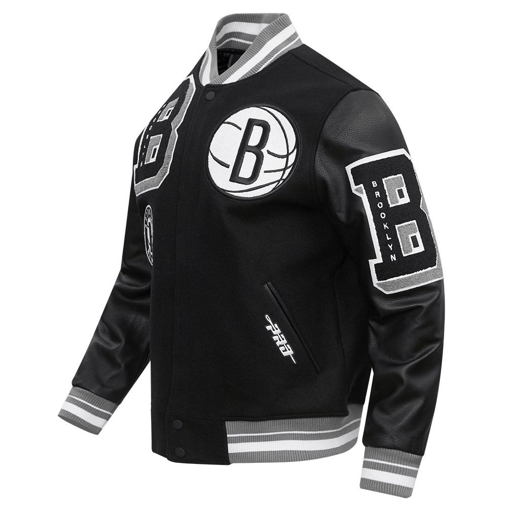 NBA BROOKLYN NETS MASHUP RIB WOOL VARSITY JACKET - Rare Leather