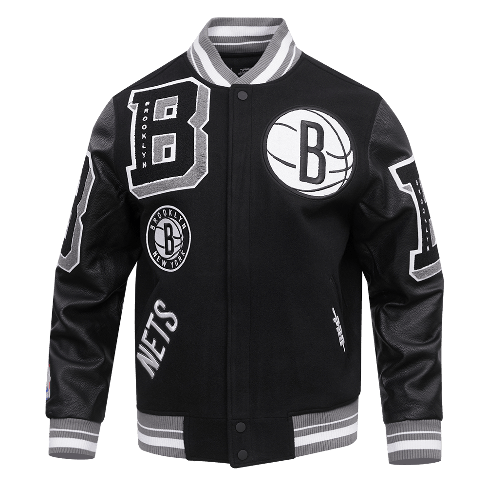 NBA BROOKLYN NETS MASHUP RIB WOOL VARSITY JACKET - Vox Leather