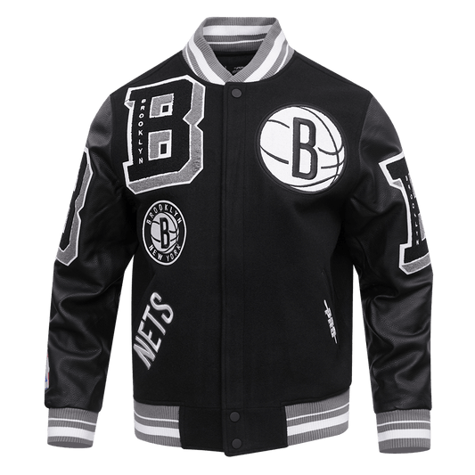 NBA BROOKLYN NETS MASHUP RIB WOOL VARSITY JACKET - Vox Leather