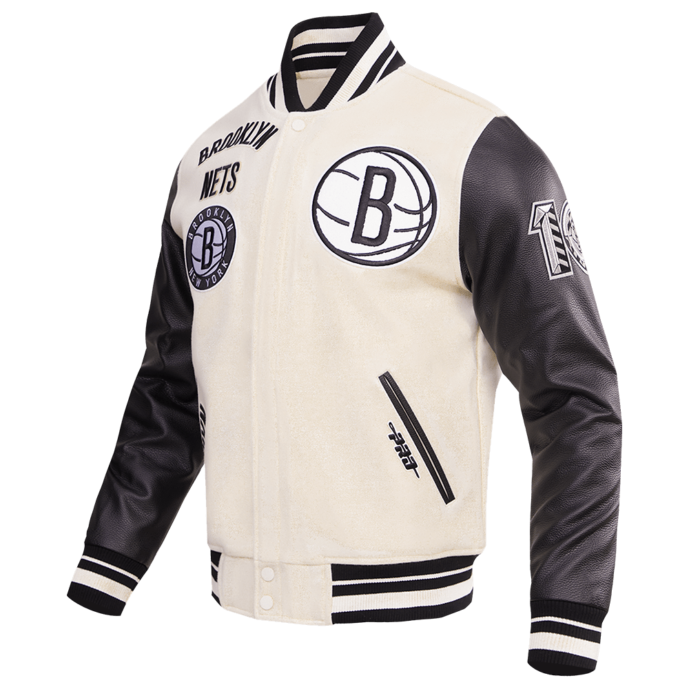 NBA BROOKLYN NETS RETRO CLASSIC RIB WOOL VARSITY JACKET - Rare Leather