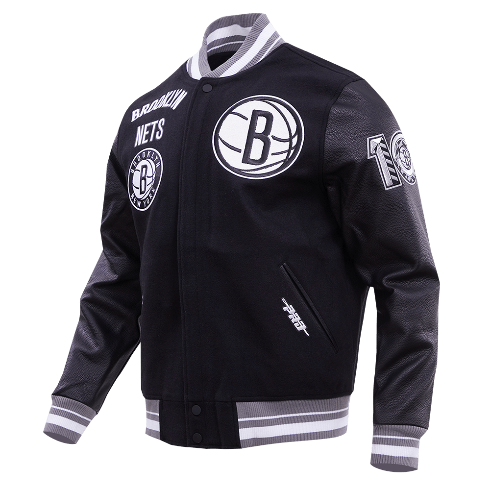 NBA BROOKLYN NETS RETRO CLASSIC RIB WOOL VARSITY JACKET - Rare Leather