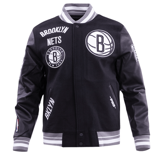 NBA BROOKLYN NETS RETRO CLASSIC RIB WOOL VARSITY JACKET - Vox Leather