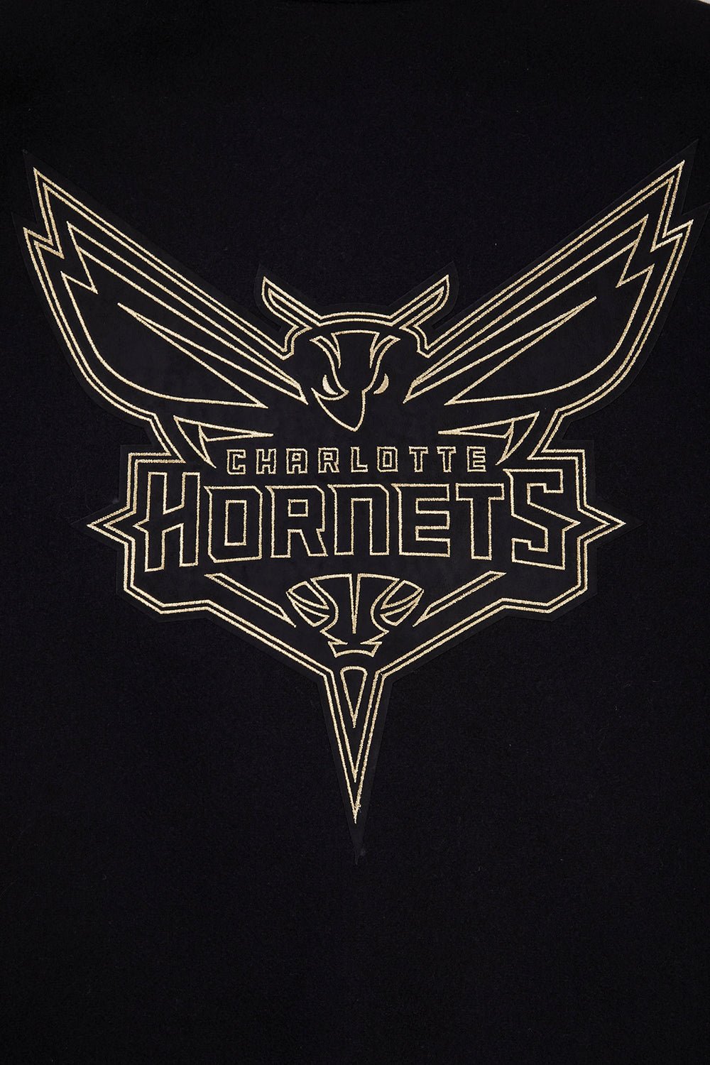 NBA CHARLOTTE HORNETS BLACK & GOLD WOOL VARSITY JACKET - Rare Leather