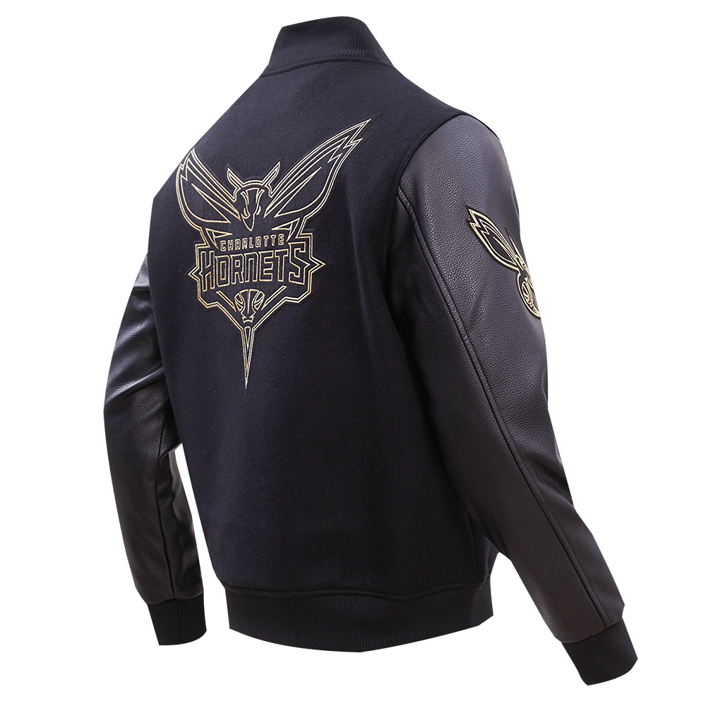 NBA CHARLOTTE HORNETS BLACK & GOLD WOOL VARSITY JACKET - Rare Leather