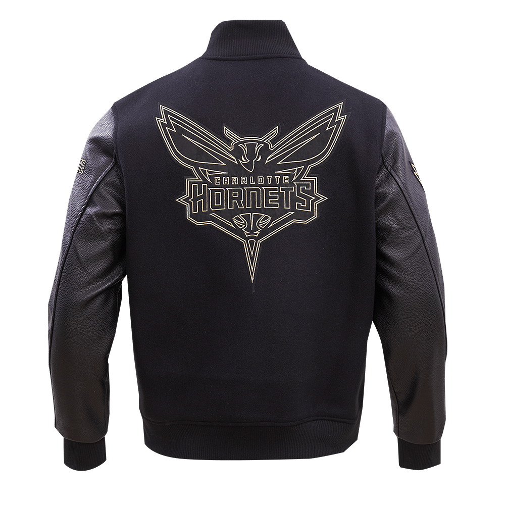 NBA CHARLOTTE HORNETS BLACK & GOLD WOOL VARSITY JACKET - Rare Leather